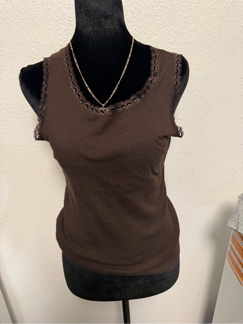 JM Collection Brown Lace-Trim Tank Top